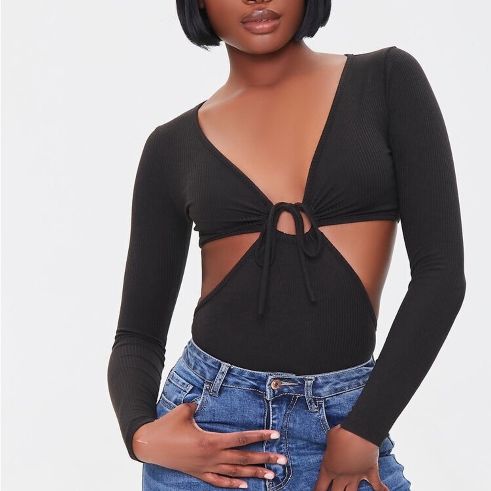 Forever 21 Plunging Cutout Tie Long sleeve Bodysuit